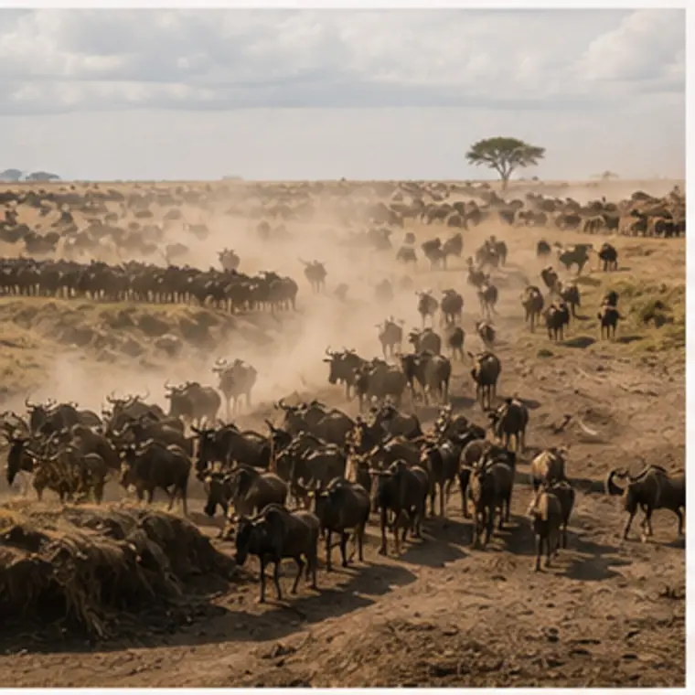 Grosse Tierwanderung in der Serengeti in Tansania
